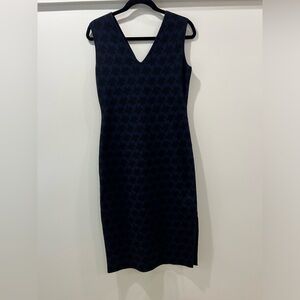 Akris Navy Houndstooth Midi Dress